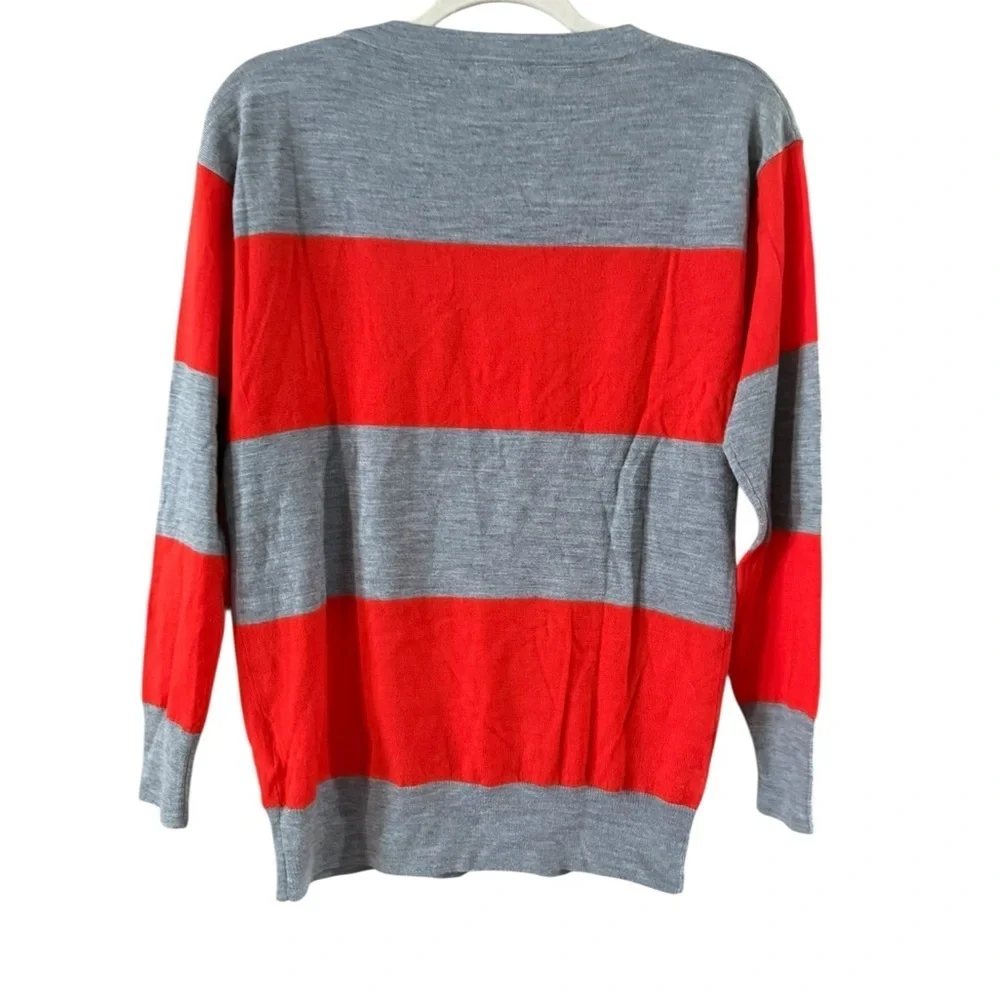 J. Crew Red and Gray Striped Crew Neck Sweater